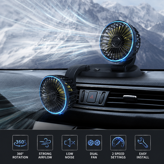 Car Cooling Fan with Dual Heads | Powerful Airflow | DC 12V
