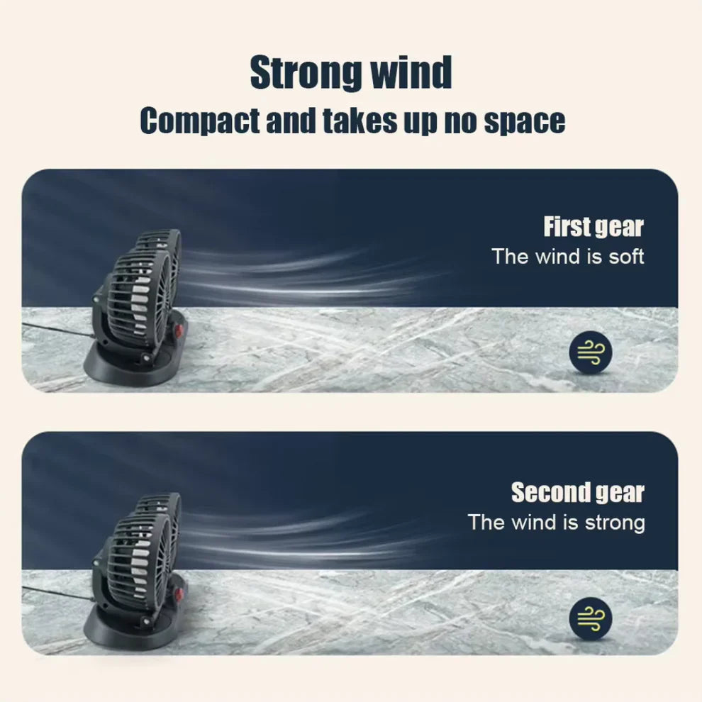 Car Cooling Fan with Dual Heads | Powerful Airflow | DC 12V
